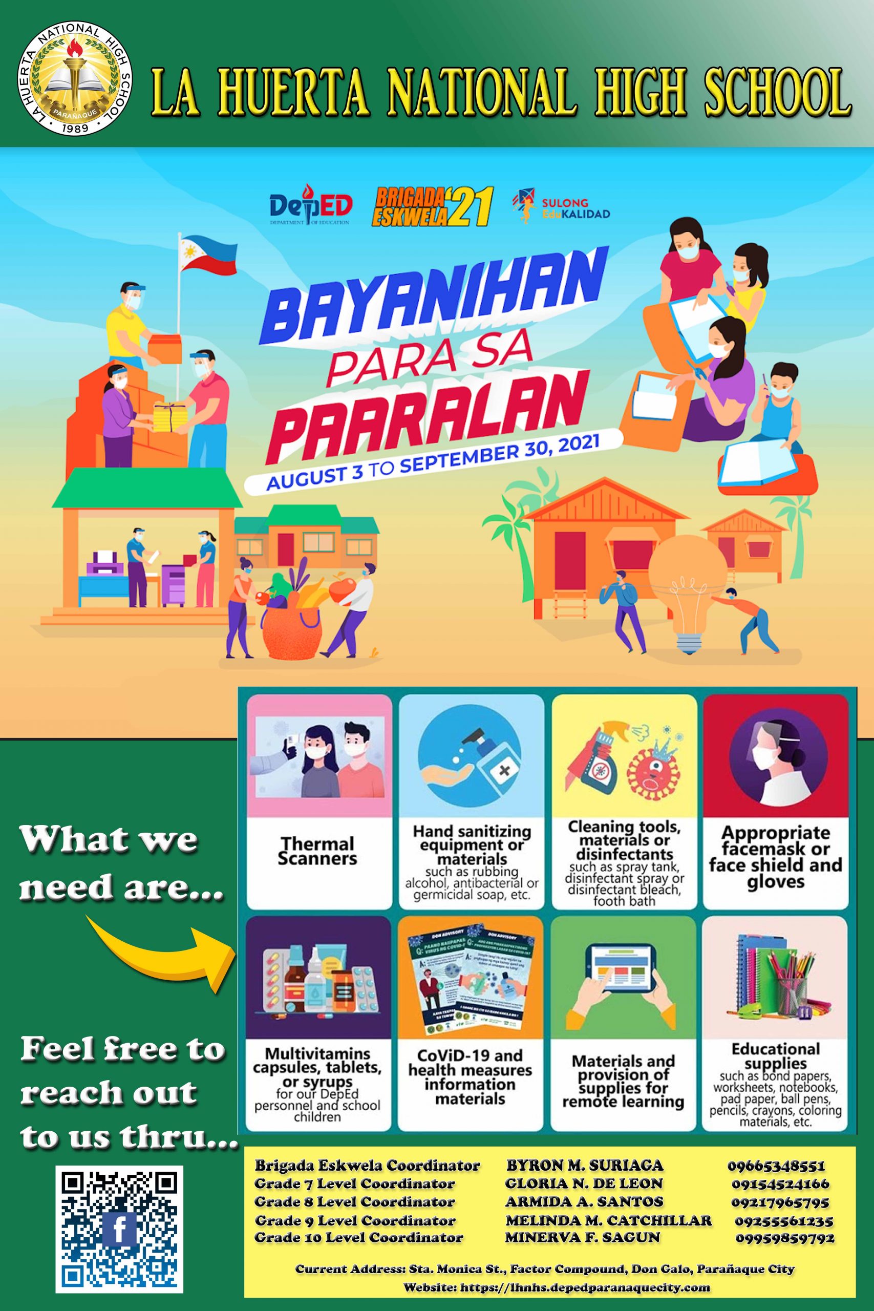 BRIGADA ESKWELA 2021: “Bayanihan sa Paaralan” | La Huerta National High ...